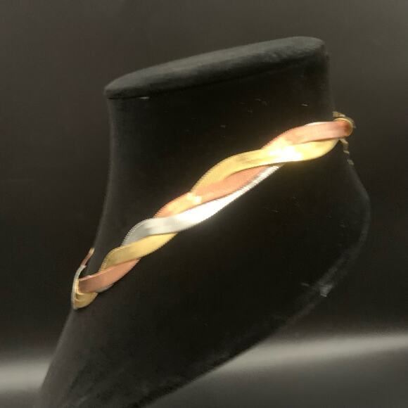 Vintage Braided Tri-Tone Statement Multi Strand Necklace - Picture 7 of 12